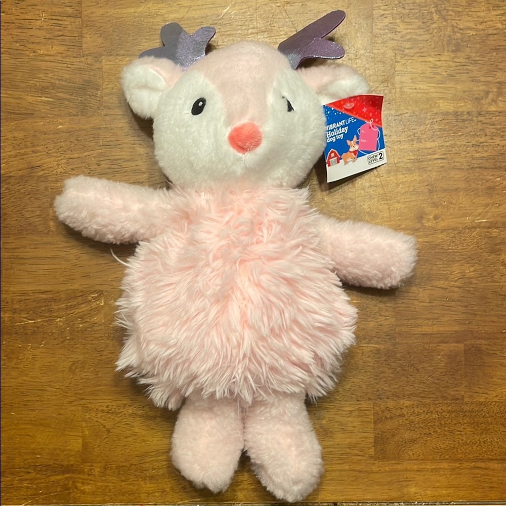 COPY - Dog Plush Pink Deer Toy with squeaker. Chew level 2